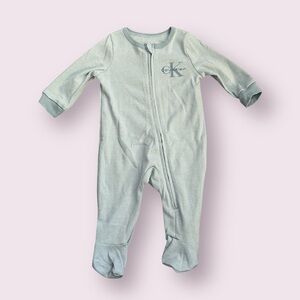 NWT Baby Calvin Klein Light Blue Striped Zip Front Footies Size 0/3 Months